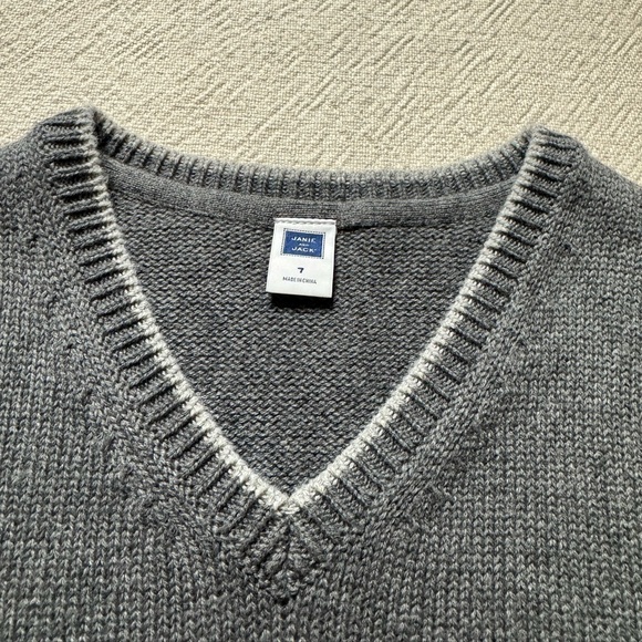 Janie & Jack Boys Grey Reindeer Cotton Knit Vest 7 Neutral Christmas - Picture 4 of 6